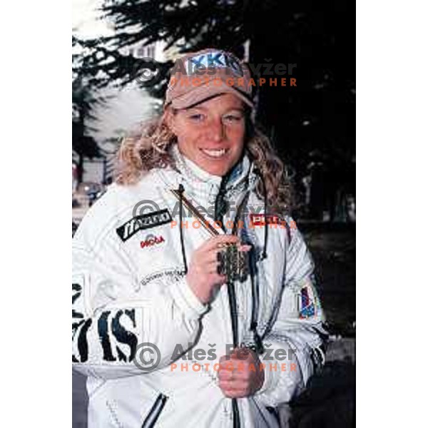 Urska Hrovat of Slovenia, Women\'s slalom bronze medalist at Alpine World Championships at Sierra Nevada, Spain on February 24, 1996