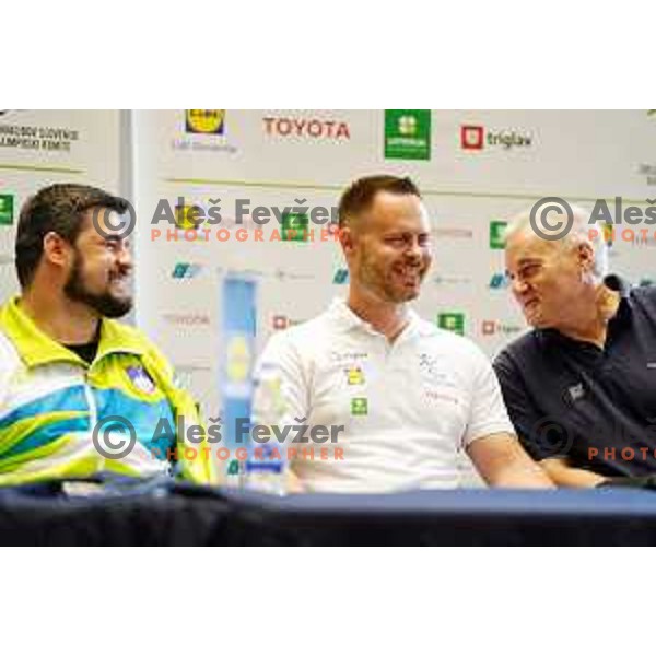 Para swimmer Darko Djuric and Para kayaker Dejan Fabcic received farewell gifts at press conference in Ljubljana, Slovenia on June 3, 2020 where they both announced end of their ParaOlympic sports carrers togehter with coach Boro Strumbelj