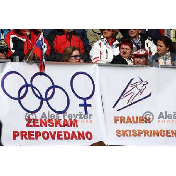 Girls ski jumping not allowed banner at e.on Ruhrgas FIS World Cup Ski jumping competition on 215 meters Flying Hill in Planica (Slovenia) on 14.3.2008. Photo by Ales Fevzer 