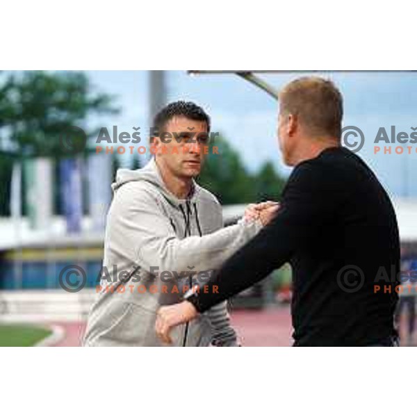 Sergej Jakirovic and Andrej Razdrh during Prva Liga Telekom Slovenije 2019/2020 football match between Domzale and Maribor in Domzale, Slovenia on June 7 , 2020