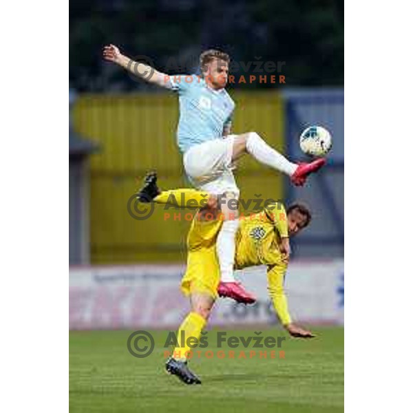 Rudi Pozeg Vancas and Matic Fink in action during Prva Liga Telekom Slovenije 2019/2020 football match between Domzale and Maribor in Domzale, Slovenia on June 7 , 2020