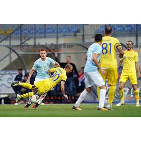 Aleks Pihler and Senijad Ibricic in action during Prva Liga Telekom Slovenije 2019/2020 football match between Domzale and Maribor in Domzale, Slovenia on June 7 , 2020