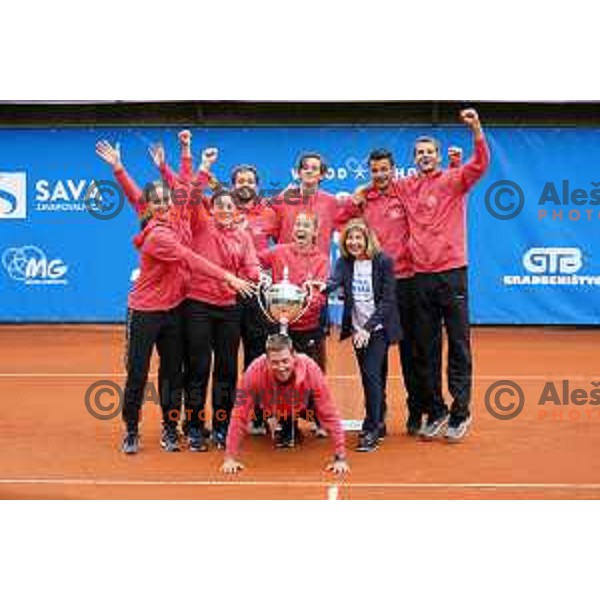Robi Cokan, captain of Team East, winner of inaugural Mima Cup tennis match between best Slovenian players in RCU, Lukovica, Slovenia on June 8 , 2020 Mima Jausevec, Blaz Rola