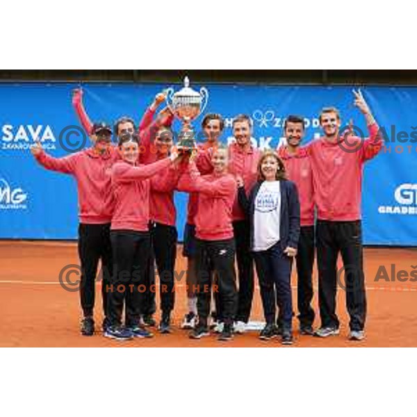 Robi Cokan, captain of Team East, winner of inaugural Mima Cup tennis match between best Slovenian players in RCU, Lukovica, Slovenia on June 8 , 2020 Mima Jausevec, Blaz Rola