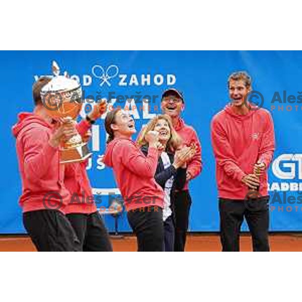 Mima Jausevec, Blaz Rola of Team East, winner of inaugural Mima Cup tennis match between best Slovenian players in RCU, Lukovica, Slovenia on June 8 , 2020