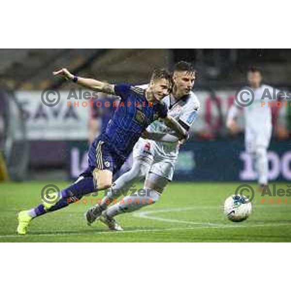 Luka Zahovic and Ivan Kontek in action during Prva liga Telekom Slovenije 2019/20 football match between Maribor and Aluminij in Ljudski vrt, Maribor, Slovenia on June 14, 2020