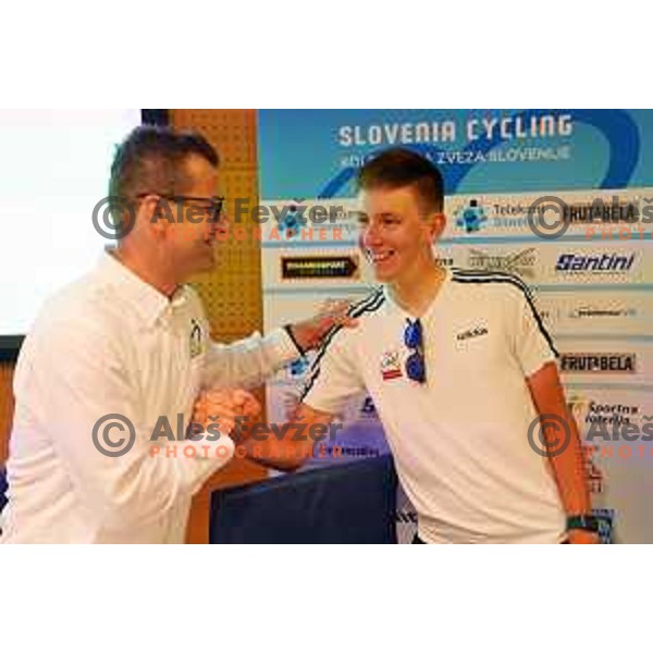Andrej Hauptman and Tadej Pogacar at press conference of Slovenian Cycling Federation before National Road Championship in Ljubljana, Slovenia on June 19, 2020