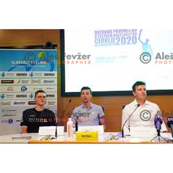 Matej Mohoric and Primoz Roglic , Ales Kalan at press conference of Slovenian Cycling Federation before National Road Championship in Ljubljana, Slovenia on June 19, 2020