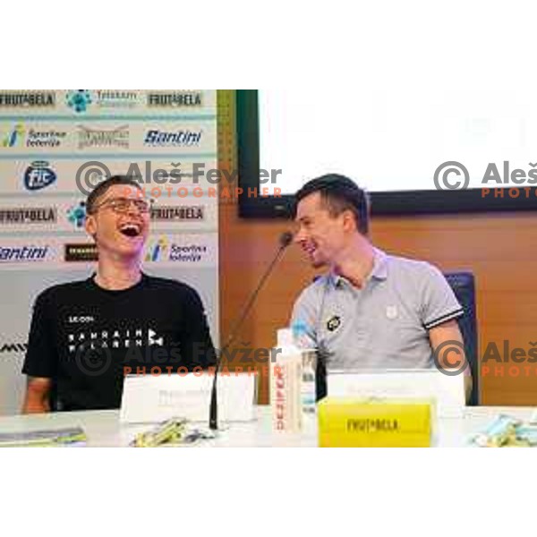Matej Mohoric and Primoz Roglic at press conference of Slovenian Cycling Federation before National Road Championship in Ljubljana, Slovenia on June 19, 2020