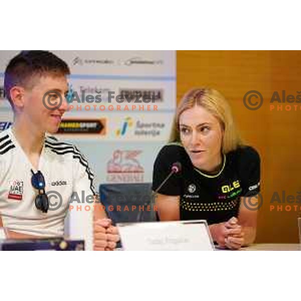 Tadej Pogacar and Urska Zigart at press conference of Slovenian Cycling Federation before National Road Championship in Ljubljana, Slovenia on June 19, 2020