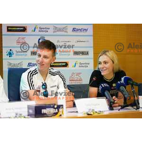 Tadej Pogacar and Urska Zigart at press conference of Slovenian Cycling Federation before National Road Championship in Ljubljana, Slovenia on June 19, 2020
