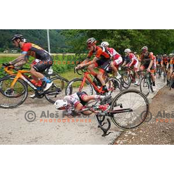 Tadej Pogacar chrashes during Slovenian Cycling Championships Road Race in Cerklje, Slovenia on June 21 , 2020