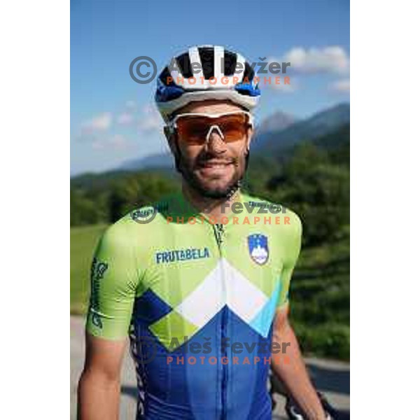 Luka Mezgec of Slovenia National Cycling team riding in new team jerseys during morning practice at Krvavec, Slovenia on July 2, 2020