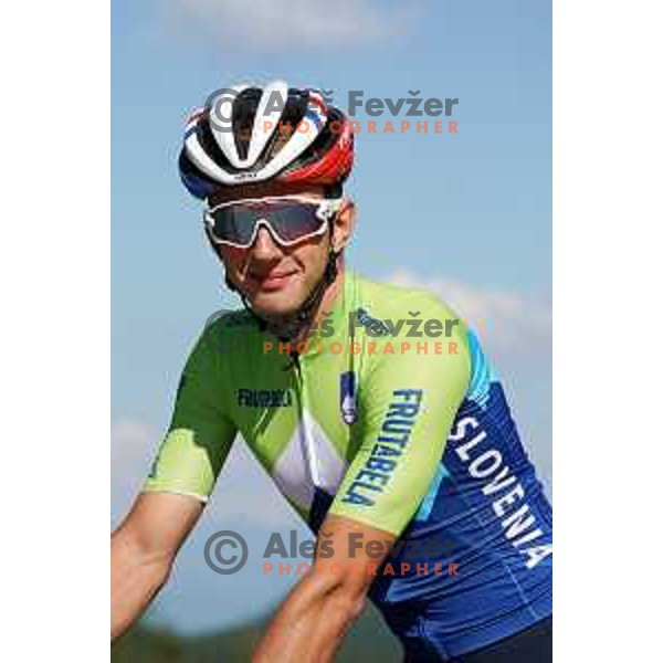 Ziga Jerman of Slovenia National Cycling team riding in new team jerseys during morning practice at Krvavec, Slovenia on July 2, 2020