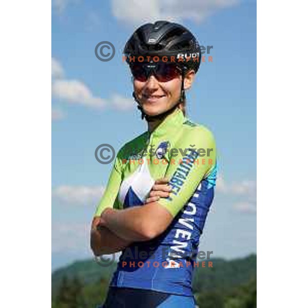 Urska Zigart of Slovenia National Cycling team riding in new team jerseys during morning practice at Krvavec, Slovenia on July 2, 2020