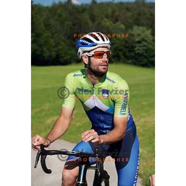 Luka Mezgec of Slovenia National Cycling team riding in new team jerseys during morning practice at Krvavec, Slovenia on July 2, 2020
