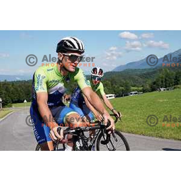 Jan Polanc and Tadej Pogacar of Slovenia National Cycling team riding in new team jerseys during morning practice at Krvavec, Slovenia on July 2, 2020