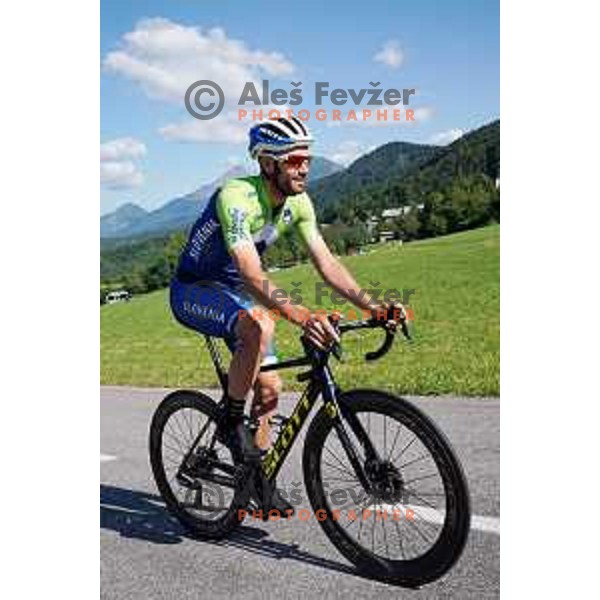 Luka Mezgec of Slovenia National Cycling team riding in new team jerseys during morning practice at Krvavec, Slovenia on July 2, 2020