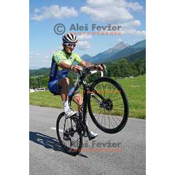 Ziga Jerman of Slovenia National Cycling team riding in new team jerseys during morning practice at Krvavec, Slovenia on July 2, 2020