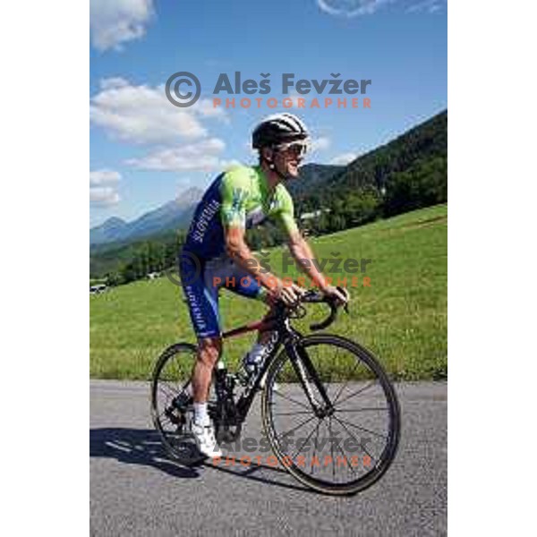 Jan Polanc of Slovenia National Cycling team riding in new team jerseys during morning practice at Krvavec, Slovenia on July 2, 2020
