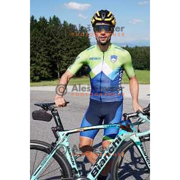 Primoz Roglic of Slovenia National Cycling team riding in new team jerseys during morning practice at Krvavec, Slovenia on July 2, 2020