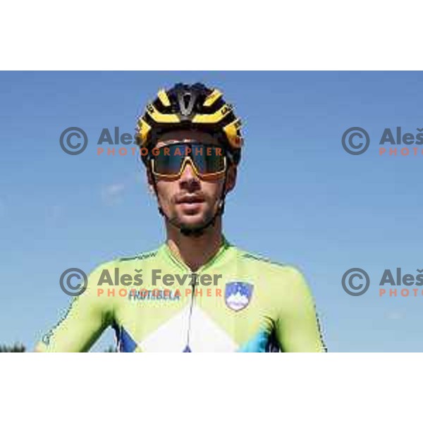 Primoz Roglic of Slovenia National Cycling team riding in new team jerseys during morning practice at Krvavec, Slovenia on July 2, 2020