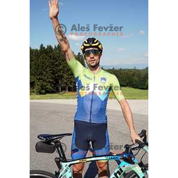 Primoz Roglic of Slovenia National Cycling team riding in new team jerseys during morning practice at Krvavec, Slovenia on July 2, 2020