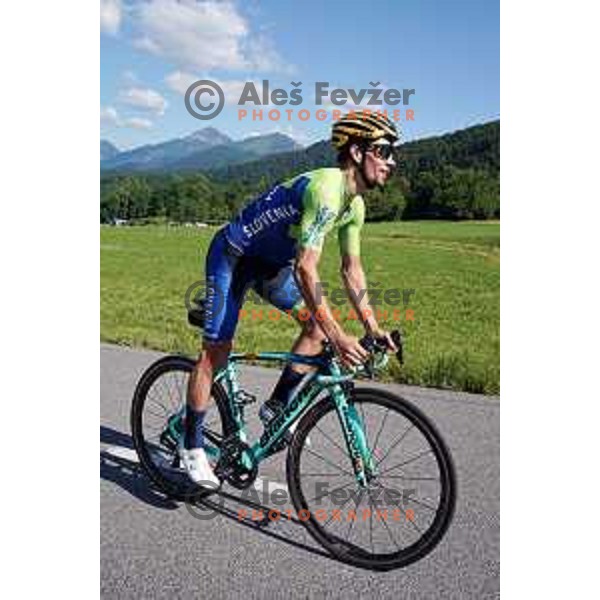 Primoz Roglic of Slovenia National Cycling team riding in new team jerseys during morning practice at Krvavec, Slovenia on July 2, 2020