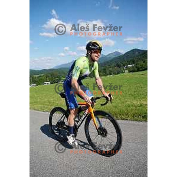 Jan Tratnik of Slovenia National Cycling team riding in new team jerseys during morning practice at Krvavec, Slovenia on July 2, 2020