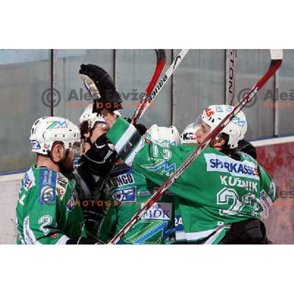 Celebration at second game of Final of EBEL league between ZM Olimpija- Red Bulls Salzburg, played in Ljubljana, Slovenia 16.3.2008. Photo by Ales Fevzer 