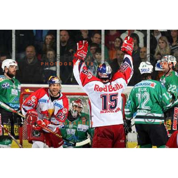 McLean celebrates goal at second game of Final of EBEL league between ZM Olimpija- Red Bulls Salzburg, played in Ljubljana, Slovenia 16.3.2008. Red Bulls Salzburg won the game 3:1 and leveled the series 1:1. Photo by Ales Fevzer 