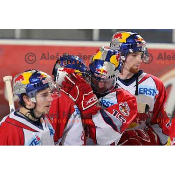 McLean hughs Divis at second game of Final of EBEL league between ZM Olimpija- Red Bulls Salzburg, played in Ljubljana, Slovenia 16.3.2008. Red Bulls Salzburg won the game 3:1 and leveled the series 1:1. Photo by Ales Fevzer 