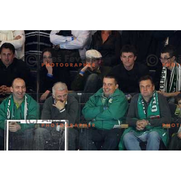 Hrovatic, Pececnik, Jankovic at second game of Final of EBEL league between ZM Olimpija- Red Bulls Salzburg, played in Ljubljana, Slovenia 16.3.2008. Red Bulls Salzburg won the game 3:1 and leveled the series 1:1. Photo by Ales Fevzer 