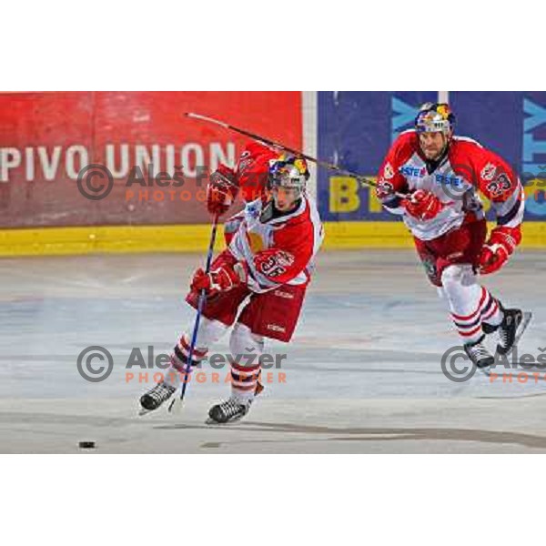 Pewal (36) and Johnson (23) at second game of Final of EBEL league between ZM Olimpija- Red Bulls Salzburg, played in Ljubljana, Slovenia 16.3.2008. Red Bulls Salzburg won the game 3:1 and leveled the series 1:1. Photo by Ales Fevzer 