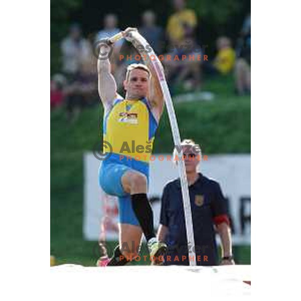 Robert Renner competes in pole vault at Slovenian Athletics Championship in Celje, Slovenia on July 25, 2020