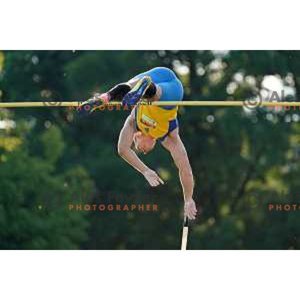 Robert Renner competes in pole vault at Slovenian Athletics Championship in Celje, Slovenia on July 25, 2020