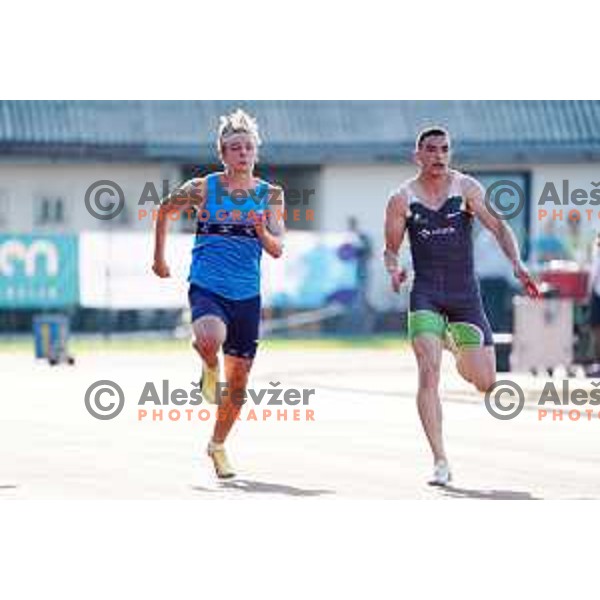 Winner Nick Kocevar and runner-up Tilen Ovnicek at 100 meters at Slovenian Athletics Championship in Celje, Slovenia on July 25, 2020