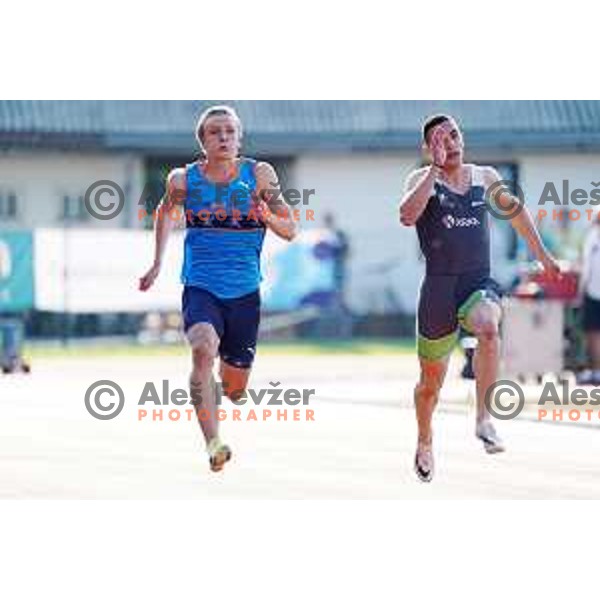 Winner Nick Kocevar and runner-up Tilen Ovnicek at 100 meters at Slovenian Athletics Championship in Celje, Slovenia on July 25, 2020