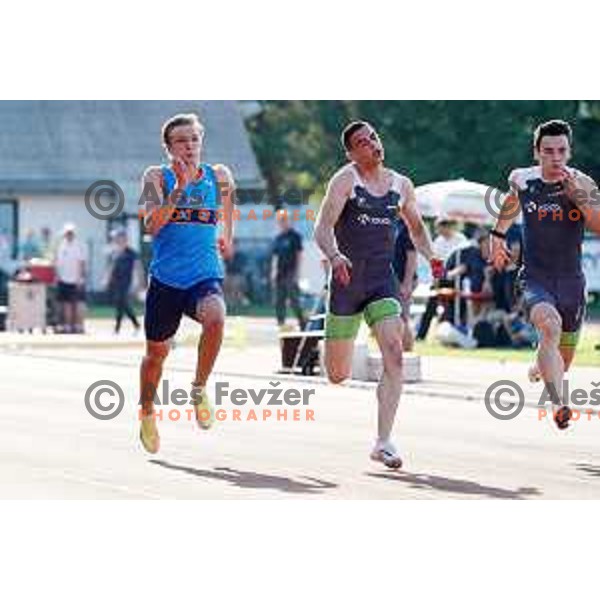 Winner Nick Kocevar and runner-up Tilen Ovnicek at 100 meters at Slovenian Athletics Championship in Celje, Slovenia on July 25, 2020