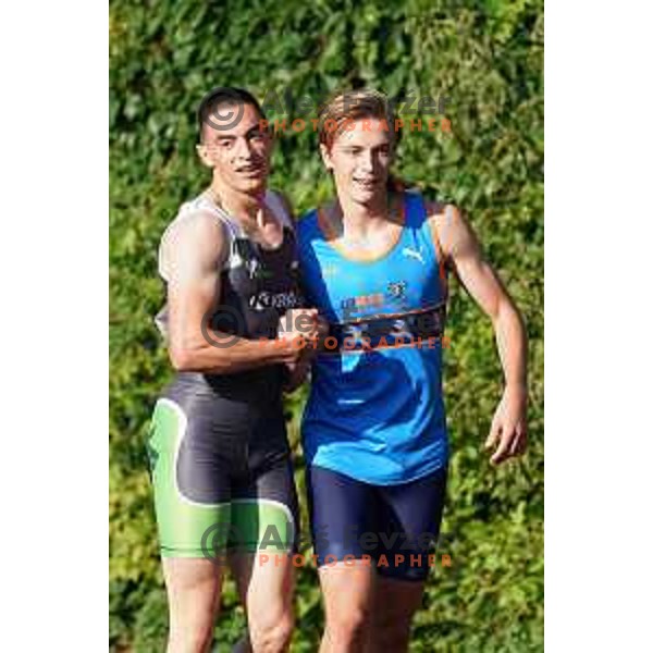 Winner Nick Kocevar and runner-up Tilen Ovnicek at 100 meters at Slovenian Athletics Championship in Celje, Slovenia on July 25, 2020