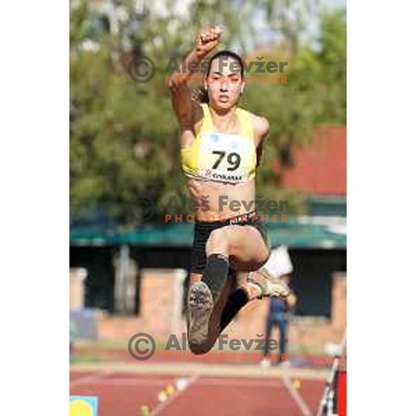 Eva Pepelnak competes at triple jump at Slovenian Athletics Championship in Celje, Slovenia on July 25, 2020