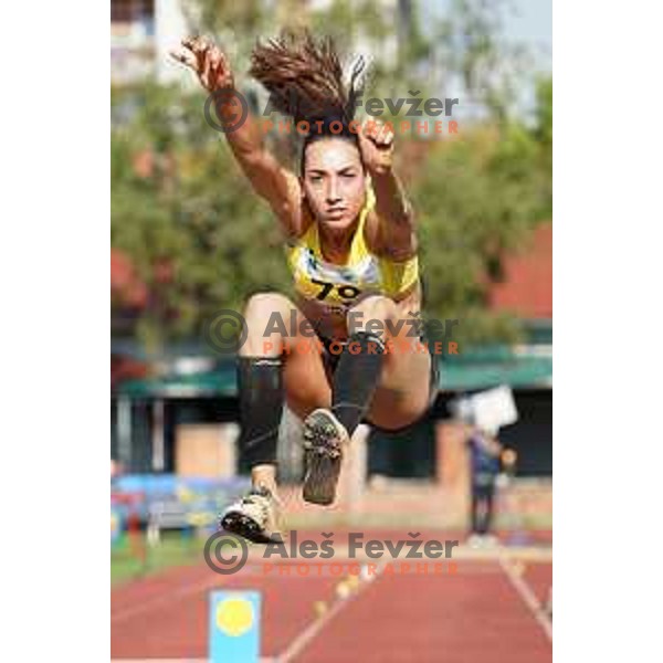 Eva Pepelnak competes at triple jump at Slovenian Athletics Championship in Celje, Slovenia on July 25, 2020