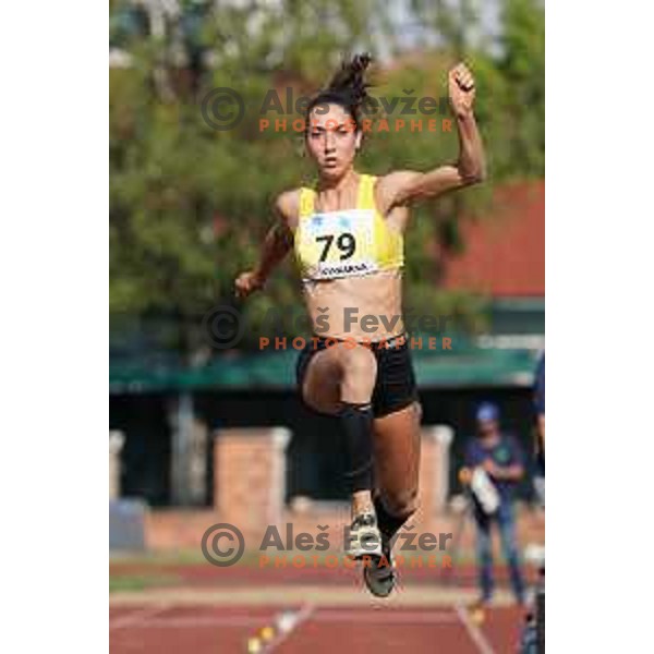 Eva Pepelnak competes at triple jump at Slovenian Athletics Championship in Celje, Slovenia on July 25, 2020