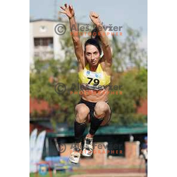 Eva Pepelnak competes at triple jump at Slovenian Athletics Championship in Celje, Slovenia on July 25, 2020