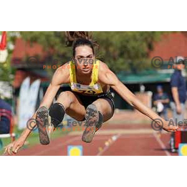 Eva Pepelnak competes at triple jump at Slovenian Athletics Championship in Celje, Slovenia on July 25, 2020
