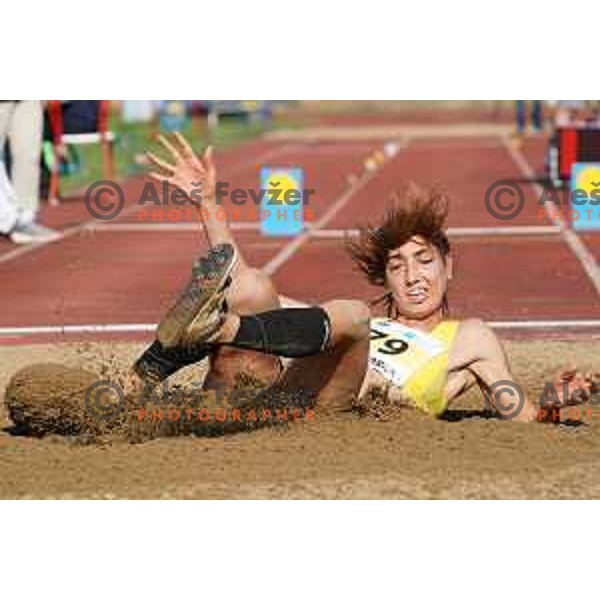 Eva Pepelnak competes at triple jump at Slovenian Athletics Championship in Celje, Slovenia on July 25, 2020