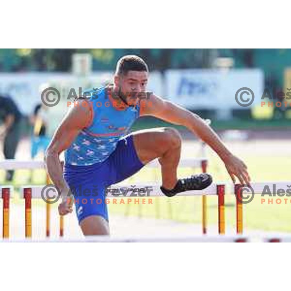 Filip Jakob Demsar competes at 110 meters hurdles at Slovenian Athletics Championship in Celje, Slovenia on July 25, 2020