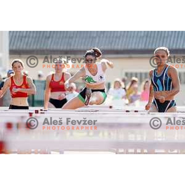 Joni Tomicic Prezelj and Nika Glojnaric compete in 100 meters hurdles at Slovenian Athletics Championship in Celje, Slovenia on July 25, 2020