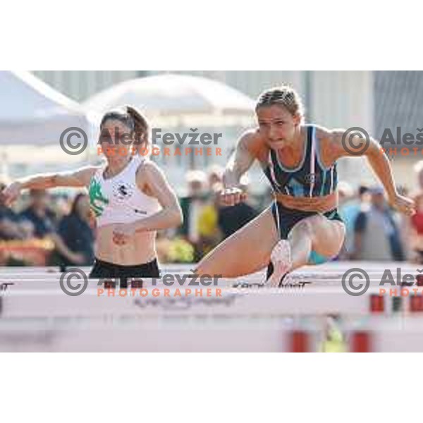 Joni Tomicic Prezelj and Nika Glojnaric compete in 100 meters hurdles at Slovenian Athletics Championship in Celje, Slovenia on July 25, 2020