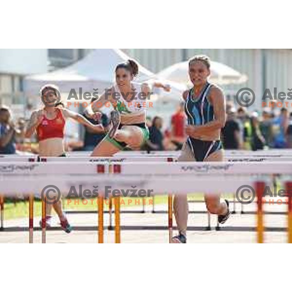 Joni Tomicic Prezelj and Nika Glojnaric compete in 100 meters hurdles at Slovenian Athletics Championship in Celje, Slovenia on July 25, 2020